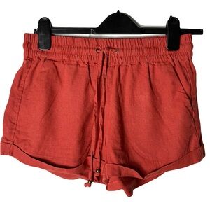 New Love Tree Red Linen Blend Mid Rise Cuffed Shorts Women Size Small Drawstring